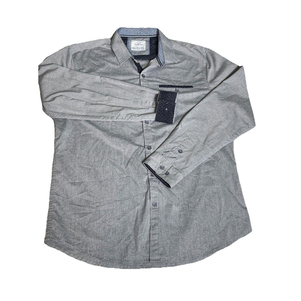 Craft & Flow Mens Size Large Button Down Shirt Long Sleeve Gray Geometric Inside